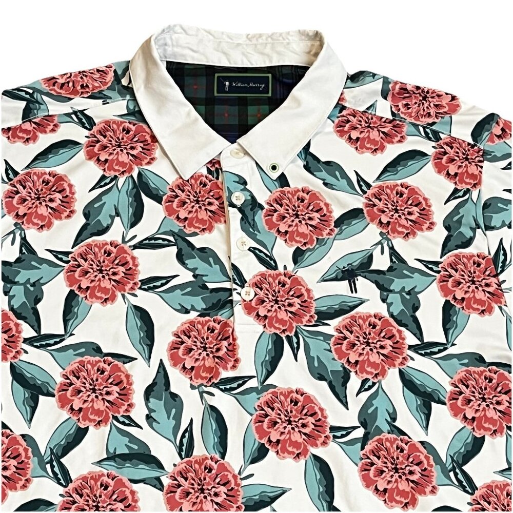 William Murray Golf Polo Shirt Big Flowers Short Sleeve Men's 2XL Preppy Stretch
